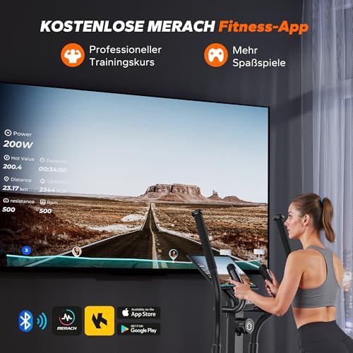 MERACH Crosstrainer für Zuhause mit 42 cm Schrittlänge, Ultraleise Ellipsentrainer mit Magnetwiderstand, 16 Widerstandsstufen, für Effektives Ausdauertraining, Eigener App, Belastbar Bis 150 kg – Bild 4