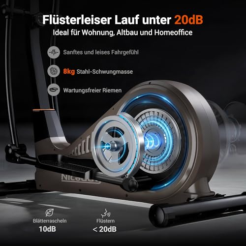Niceday Ellipsentrainer für Zuhause, Leiser Magnetwiderstand, 40 cm Schrittweite, 150 kg Belastbarkeit, Gelenkschonend, Stabiler Heimtrainer mit LCD-Display & Große Pedale – Ideal für Wohnung – Bild 4