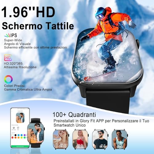 Smartwatch Herren Damen, 1,96" HD Smartwatch Damen mit Telefonfunktion, Smart Watch Fitnessuhr 113+ Sportmodi, IP68 Wasserdicht, Sportuhr mit Herzfrequenz Schlafmonitor Schrittzähler, für Android iOS – Bild 4