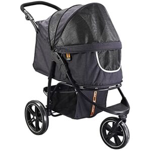 MY DUQUE COOPER – Hundewagen & Haustier Buggy bis 32 kg mit Ablagekorb für Einkäufe, einfach faltbar, 3-Fach höhenverstellbar, Soft Touch Griffe, reflektierend und im modernes Design – Schwarz