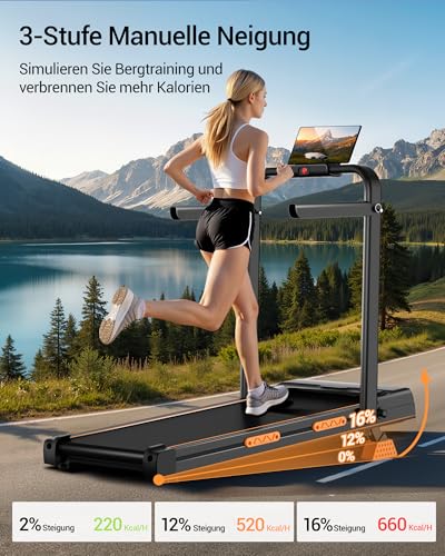 LONTEK Walking Pad Klappbar mit Steigung 10KM/H, 16% Laufband für Zuhause Klappbar mit Steigung, LED Anzeige, Fernbedienun, Laufbänder mit Handläufen, 3.0HP Treadmill for Home, Belastung 136KG – Bild 4