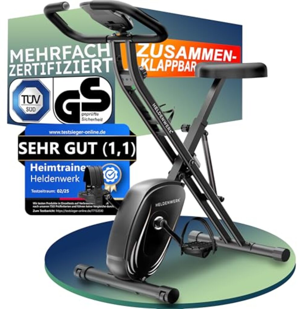 HELDENWERK Heimtrainer fahrrad Klappbar Set-extra bequem & leise- [FlexiFoam] bis 150KG Belastbar Ergometer fahrrad, Hometrainer, Ergometer Heimtrainer Senioren, Fitnessbikes, h...
