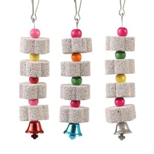 LIUYIDM 3 Stück Große Vogel Kauspielzeug, Vogelschnabel-Schleifstein mit Glocke, Mineralstein-Backenzahn-Spielzeug mit Glocke, Kauspielzeug für Papageien, für Kakadu, Sittich, Wellensittich