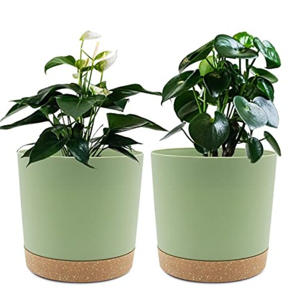 QCQHDU Bumentöpfe 2er Pack 16,5cm, Bumentöpfefür Zimmerpflanzen mit Entwässerungslöchern und abnehmbarem Boden,Untersetzer Modern Dekorativ für Garten Pflanzgefäße(Grün 16,5cm