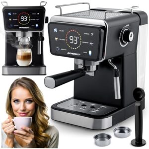 Berdsen Kaffeemaschine – Espressomaschine Siebträgermaschine – 1,5 L 20 Bar – Milchaufschäumer – 2 Filter – Cool Espresso – Schwarz