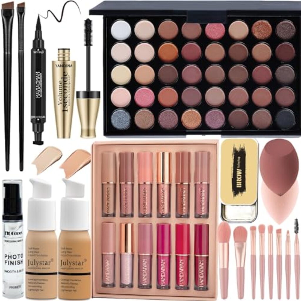 SONGQEE All in One Makeup Kit, enthält 40 Farben Lidschatten Palette, Foundation & Face Primer, Lippenstift Set, Augenbrauen Seife, Makeup Schwamm, Geschenk Set für Frauen