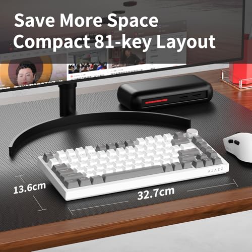 AJAZZ AK820 Mechanical Keyboard, 75% Hot Swappable Wired Keyboard with Volume Control Knob, PBT Keycaps, Five-Layer Sound Insulation Pad, 82-Key Gaming Keyboard, Grey White – Bild 5
