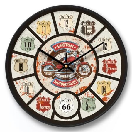 NUOVO 12 Zoll Vintage Wanduhr Motorrad Wanduhr mit Zahlen Retro Wanduhren Silent Wohnzimmer Schlafzimmer Büro Home Decor