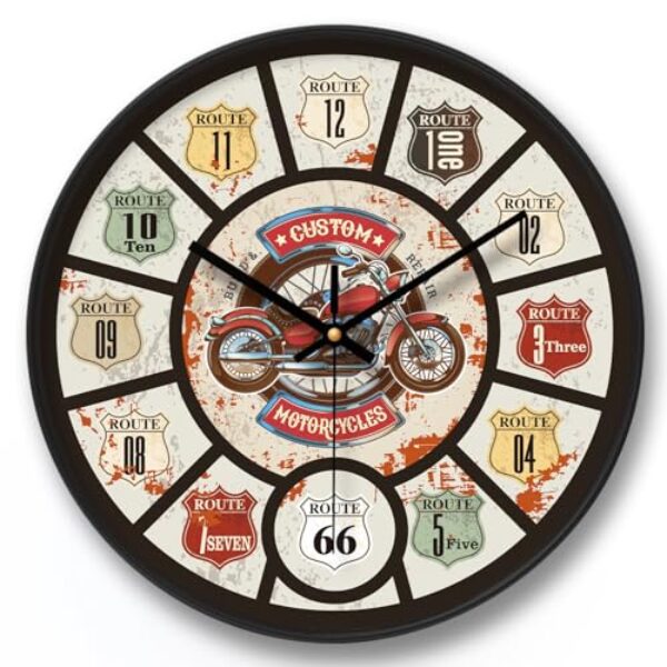 NUOVO 12 Zoll Vintage Wanduhr Motorrad Wanduhr mit Zahlen Retro Wanduhren Silent Wohnzimmer Schlafzimmer Büro Home Decor