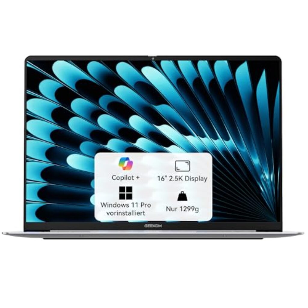 GEEKOM GeekBook X16 Pro Laptop, 1299g Metallgehäuse, 16″ 2.5K, Intel Core Ultra 9-185H, 32GB LPDDR5x 7500MT/s, 2TB SSD, USB4, Fingerabdrucksensor, DTS:X Ultra, bis zu 17h Akku, Copilot, Windows 11 Pro
