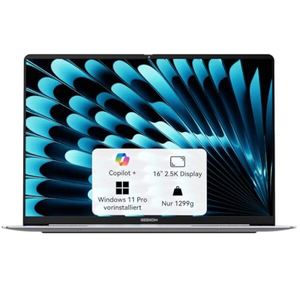 GEEKOM GeekBook X16 Pro Laptop, 1299g Metallgehäuse, 16″ 2.5K, Intel Core Ultra 9-185H, 32GB LPDDR5x 7500MT/s, 2TB SSD, USB4, Fingerabdrucksensor, DTS:X Ultra, bis zu 17h Akku, Copilot, Windows 11 Pro