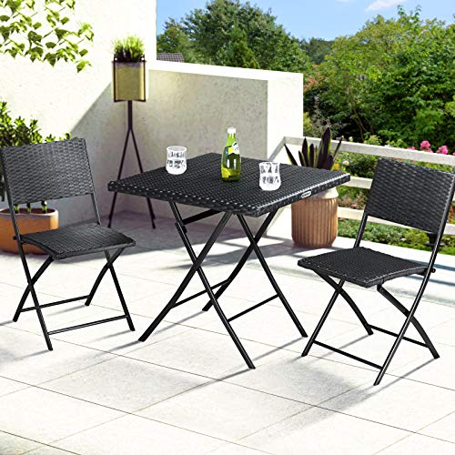 Casaria® Polyrattan Balkonmöbel 3 TLG. Klappbar Platzsparend 2 Personen Wetterfest Balkon Terrasse Bistro Garten Möbel Sitzgruppe Essgruppe Garnitur Set – Bild 3
