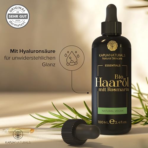 BIO Rosmarinöl Haare 100 ml • Hochdosiert mit Hyaluronsäure & Biotin – Fördert Haarwachstum & verlangsamt Haarausfall – Rosmarinöl & Rizinusöl – Haarserum – Haaröl Rosmarin – Rosemary Oil Hair Growth – Bild 3