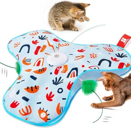 Potaroma Interaktives Katzenspielzeug mit Federautomatik – Wiederaufladbar, berührungsaktiviert mit Mausgeräuschen, ideales Bewegungsspielzeug für aktive Wohnungskatzen Blumenmuster-Abdeckung