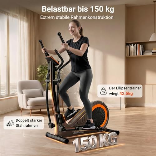 Niceday Ellipsentrainer für Zuhause, Leiser Magnetwiderstand, 40 cm Schrittweite, 150 kg Belastbarkeit, Gelenkschonend, Stabiler Heimtrainer mit LCD-Display & Große Pedale – Ideal für Wohnung – Bild 3