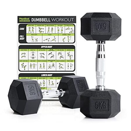 PhysKcal Hexagon Hanteln Poly-Gummierte | 2,5-30 kg | Rutschsicher Ummantelt | Ergonomische Verchromte Griffe | Kurzhantel-Set | Dumbbells Set - Produktbild