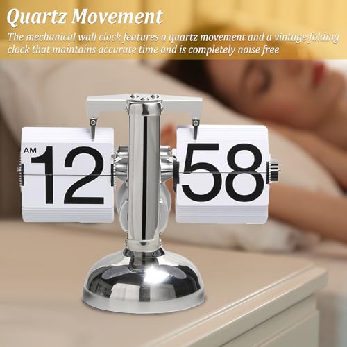 IDAMAKON Flip-Uhr Retro,Digitale Batteriebetriebene Down Uhr mit Zahnradmechanik,Schreibtischuhr Vintage Design,Mechanisch Flip Clock,Tischuhr Mit Digitalanzeige Für Das Wohnzimmer zu Hause(Weiß) – Bild 4