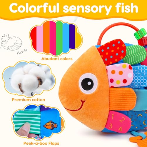 2 in 1 Baby Spielzeug 0-3 3-6 Monate Musical Fisch Kuscheltier & Kontrast Spielzeug mit Greifling Rassel Spiegel Spielzeug, Baby Sensorik Spielzeug 0 3 6 Monate, Neugeborenes Junge Mädchen Geschenk – Bild 5