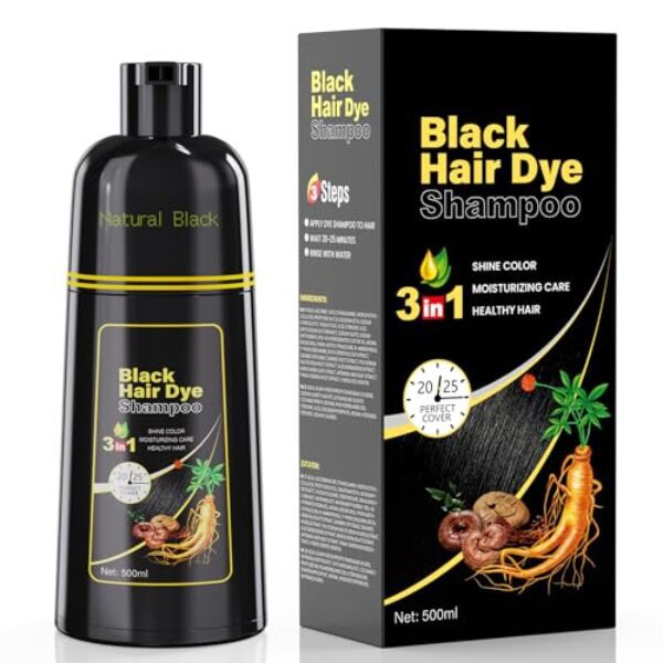 Black Hair Dye Shampoo gegen graue Haare 500 ml natürliches 3-in-1 Haarfärbeshampoo in Schwarz, semi-permanente Haarfarbe für Männer und Frauen