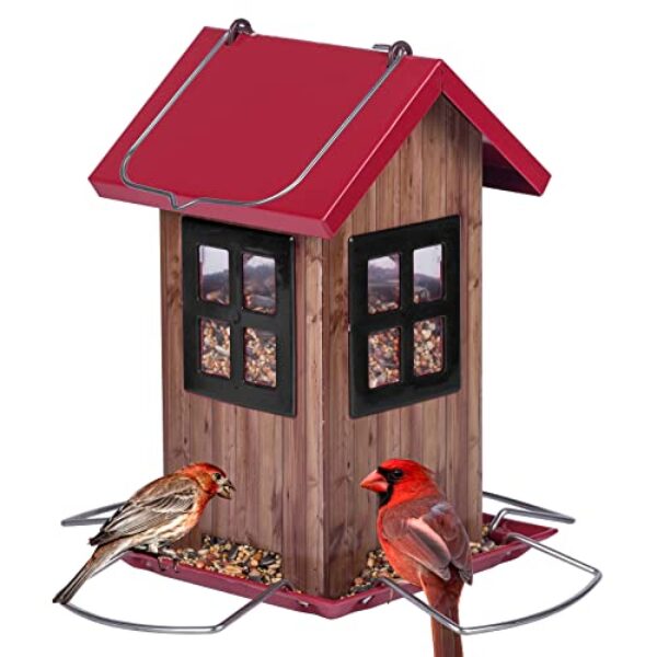 Kingsyard Niedliche Vogelhaus-Futterspender für draußen, hängende Metall-Vogelfutterstation mit 4 Anschlüssen, Outdoor-Gartendekorationen für die Vogelbeobachtung