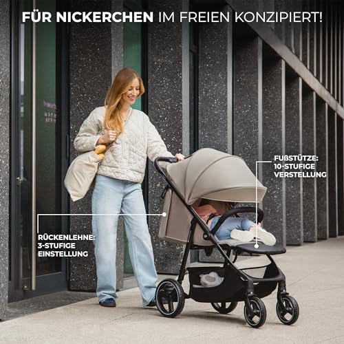 Kinderkraft TRIG 3 Kinderwagen, Kinderbuggy, Liegewagen, Sportwagen, Buggy, Zusammenklappen, Breite und tiefe Sitz, mit Liegeposition, 4 Rad Dämpfung, Große Dach, 5-Punkt-Gurt, bis zu 25 kg, Schwarz – Bild 5