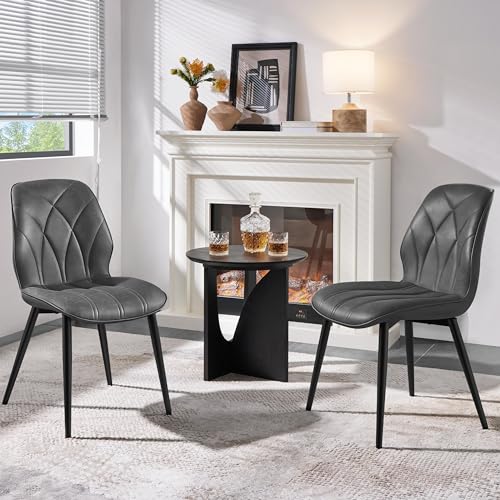 Yaheetech Esszimmerstühle 2er Set Küchenstühle gepolstert Metallbeine bis 136 KG Belastbar Polsterstuhl für Küche/Esszimmer/Schlafzimmer/Restaurant Dunkelgrau/Kunstleder – Bild 3