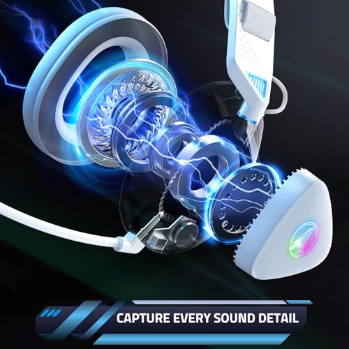 Awinnasey PH3 Kabelloses Gaming Headset für PS5, PS4, PC,Bluetooth-Kopfhörer mit 50 Stunden Akku, Gaming-Headset mit Mikrofon mit Geräuschunterdrückung, RGB Licht, Perlweiß – Bild 3