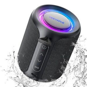 Deeyaple Bluetooth Lautsprecher Klein Tragbarer Musikbox 5.3 IPX7 Wasserdicht Kabellose Stereo Pairing Freisprech RGB Licht für Outdoor Camping Garten Party Reise 50% Lautstärke12H Wiedergabe Schwarz