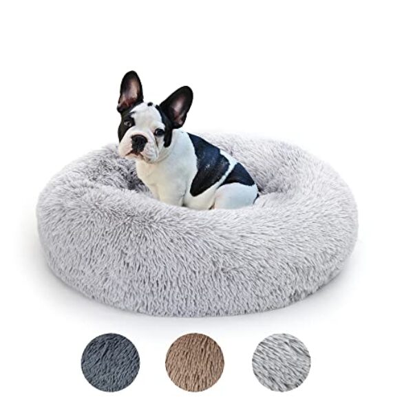 Lucky Sign – Katzenbett Hundebetten Rundes Kuschelbett Hundekörbchen Katzenkorb Zum Schlafen Hundekissen Waschbar Katzenschlafplatz für Katzen und kleine Hunde, (L) 60 cm Ø – Hellgrau