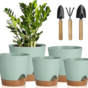 5 Packs Kunststoff Blumentopf Mit Bewässerungssystem,17.8/16.5/15.2/13.9/12.7cm Selbstbewässerung Übertopf Mit Untersetzer Rund Pflanzkübel Für Innen Und Balkon Garten Pflanzen Sukkulenten Kaktus,Grün