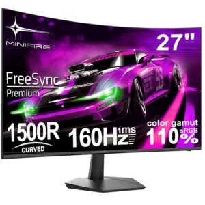 Minifire 27 Zoll Curved Gaming Monitor – 160Hz, FHD(1920×1080), VA 1500R, 1ms GtG, sRGB 110%, HDR, Adapive Sync, Blaulichtfilter, VESA 100 * 100, HDMI 2.0/DP 1.2 mit HDMI-Kabel (MFG27C1L)