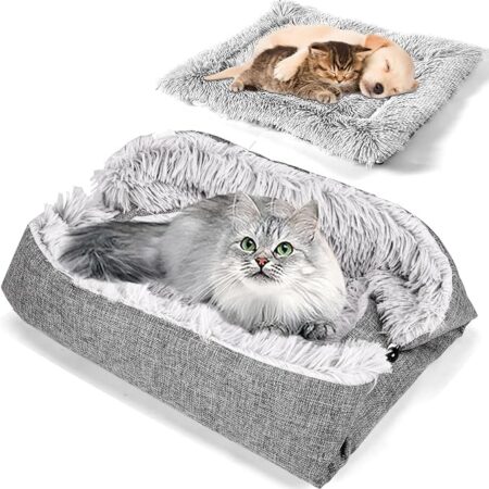 Katzenbett, Waschbar, Katzenmatte, Weiches Katzenkissen, 2-in-1, Katzenbett, Katzenmatte, Gemütlicher Katzenkorb Für Katzen Und Kleine Hunde, 60 cm x 50 cm, Grau