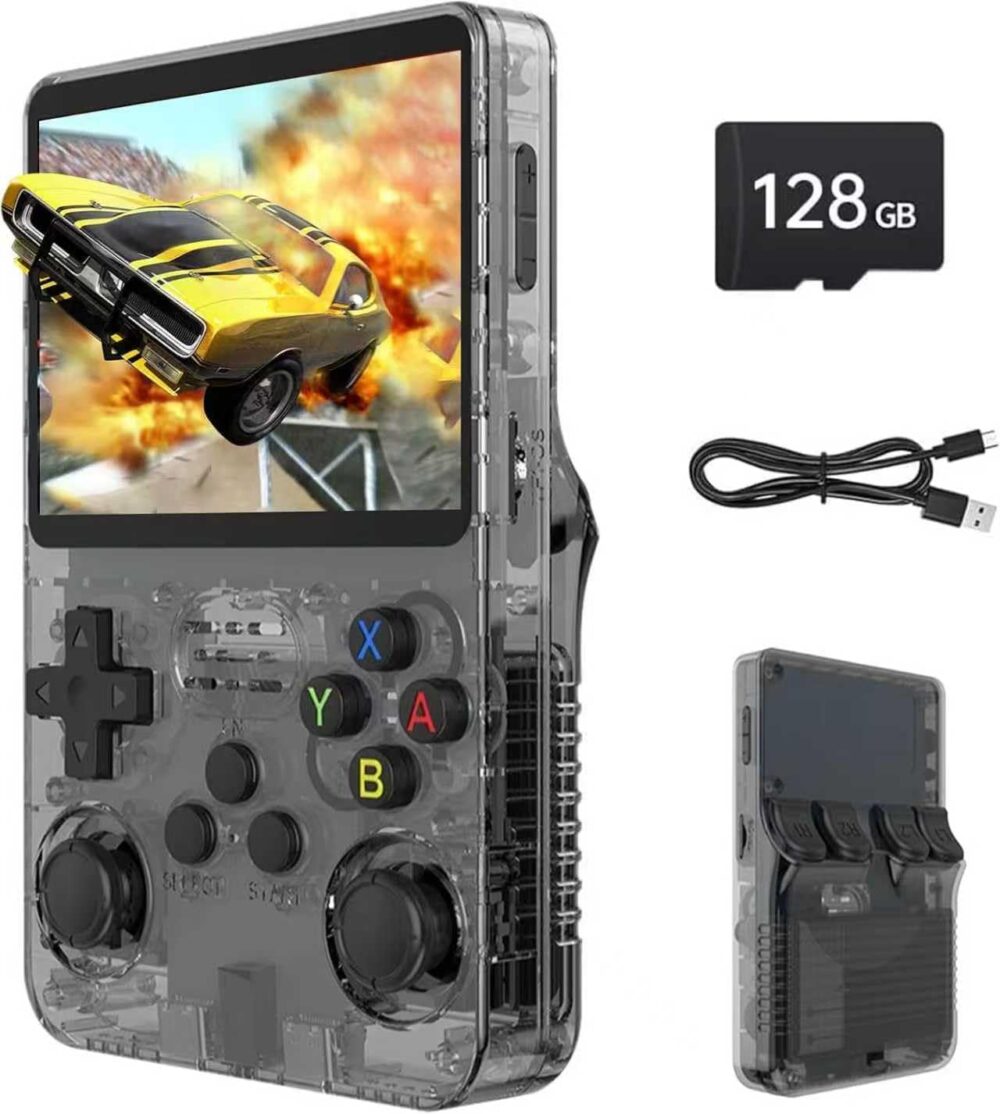 R36S Retro Handheld Spielkonsole, Retro Konsole 3,5-Zoll-IPS-Bildschirm, 128 G über 40.000 Spiele, tragbare Spielkonsole für Kinder und Erwachsene, unterstützt mehrere Emulatore...