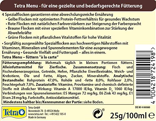 Tetra Min Menu Fischfutter - Hauptfuttermix mit 4 Spezialflocken in getrennten Kammern, abwechslungsreiches Futter für alle Zierfische, 100 ml Dose – Bild 5