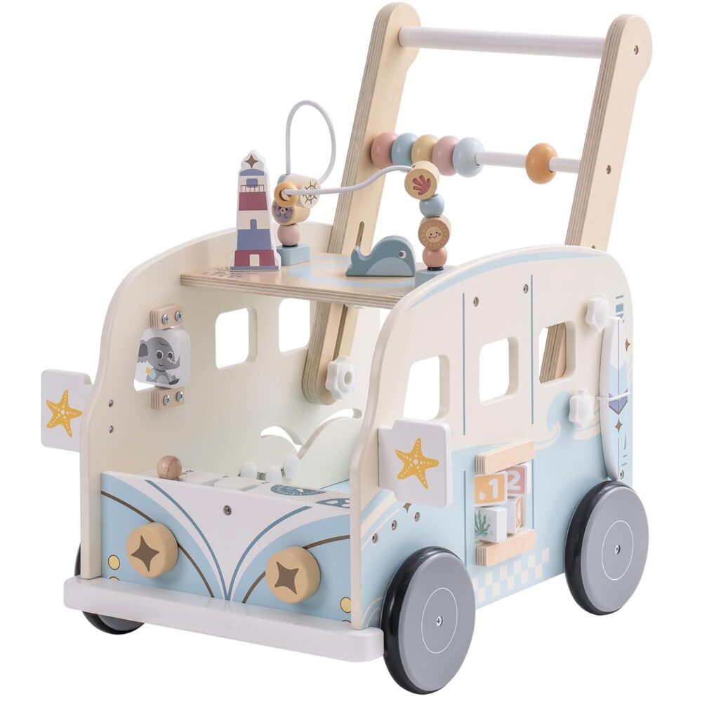 Lehoo Castle Lauflernwagen Baby, Lauflernwagen Holz mit Bremse, Baby Walker mit Activity Board, Laufwagen ab 1 Jahr, Baby Lauflernhilfe, Baby Spielzeug 1 Jahr - Produktbild