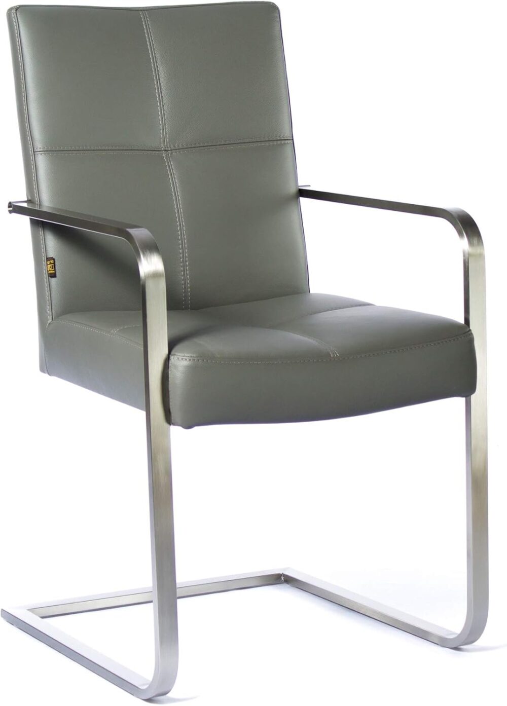SIX Freischwinger Lederstuhl Libero | Edelstahl Stuhl Leder-Stühle Rindsleder Creme Weiss - Produktbild