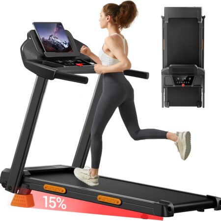 LONTEK Laufband für Zuhause Klappbar mit Steigung 15%, Laufbänder 12KM/H, Treadmill for Home mit 3,0-PS-Motor und LED-Anzeige, 136KG