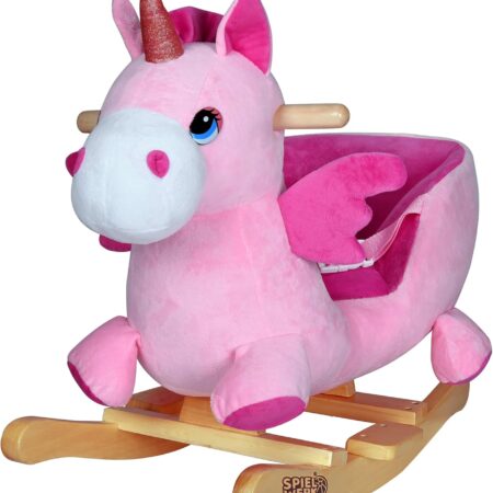Deuba Spielwerk® Schaukeltier Einhorn inkl. Sound Effekt Sattel Zaumzeug Steigbügel Plüsch Schaukel Wippe Kinder Baby Spielzeug Balancetraining besonders weich Schaukelpferd - P...
