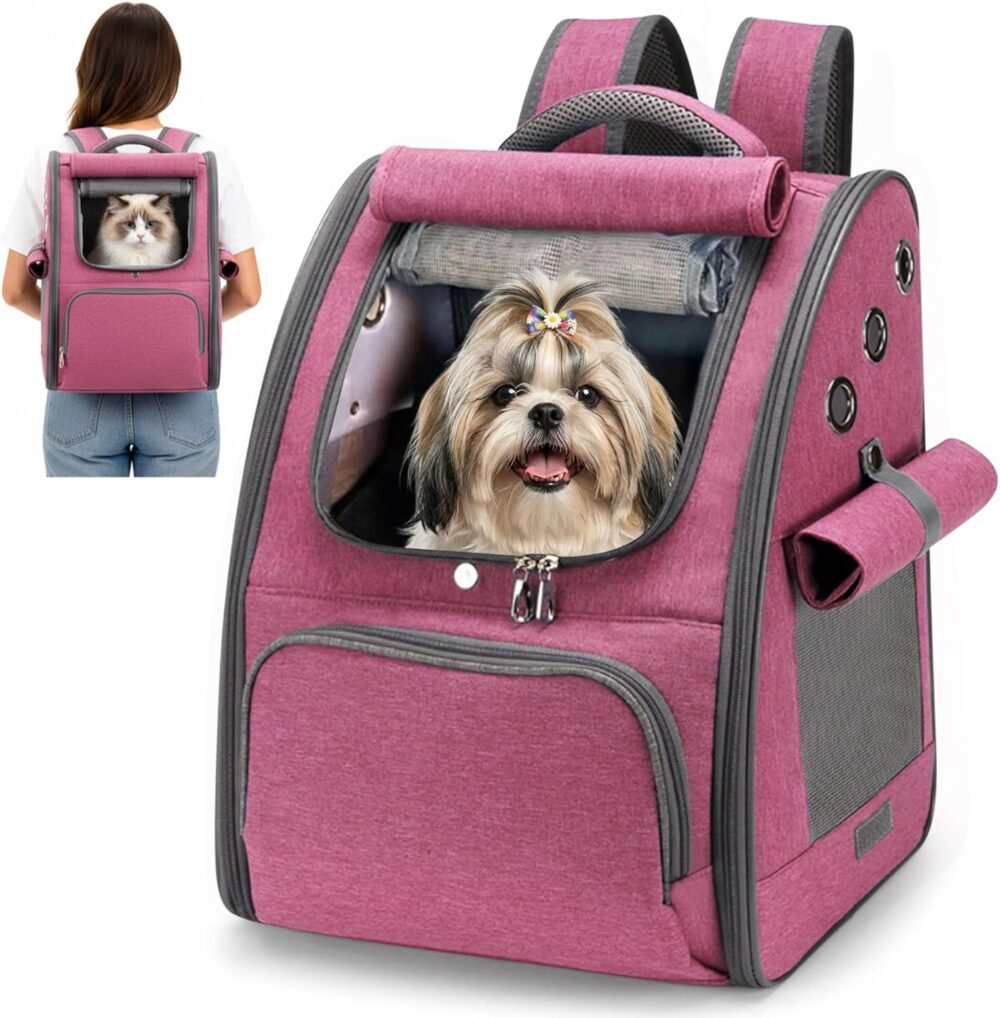 ALLSOPETS Vogelrucksack Leicht und Atmungsaktiv Tragbarer Papageiträger für Kleine Tiere mit Ständer Verstellbarer Höhe und Sichtfenster ideal für Reisen (Waldgrün) - Produktbild