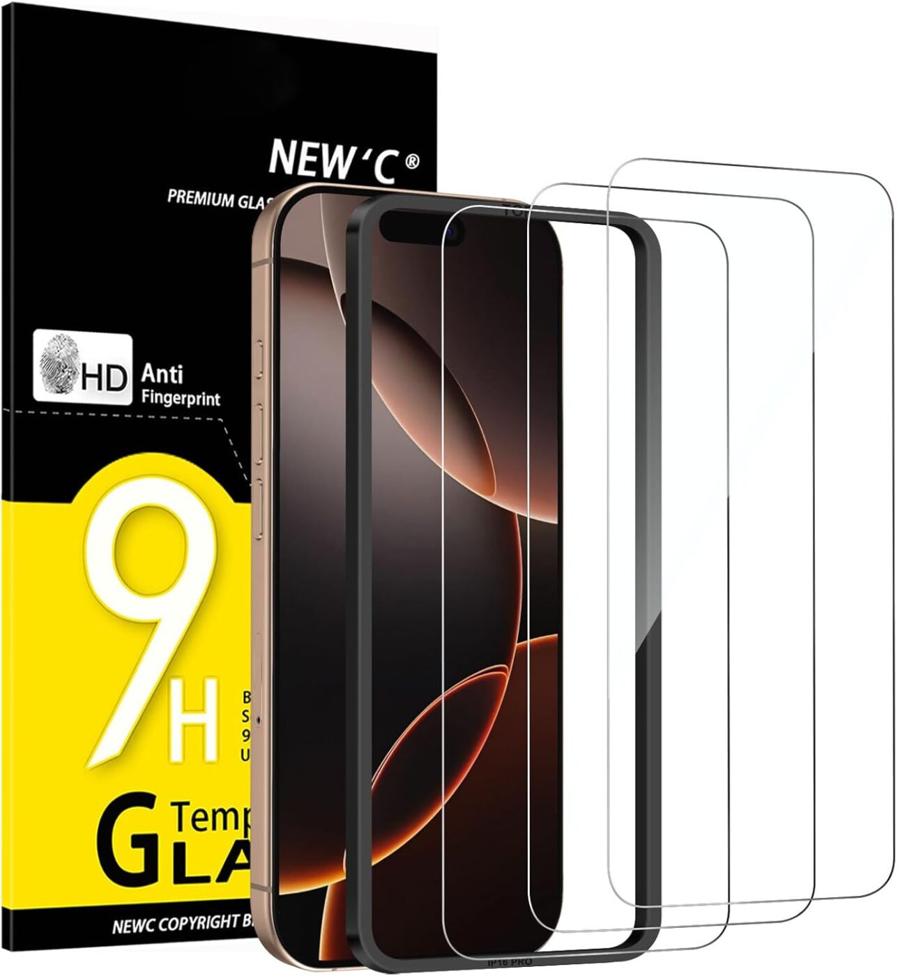 NEW'C for iPhone 17, 17 Pro, iPhone 16 Pro (6.3 inches), Tempered Glass, Free from Scratches, 9H Hardness, HD Screen Protector, Ultra Clear, Ultra-Resistant, Easy Installation T...