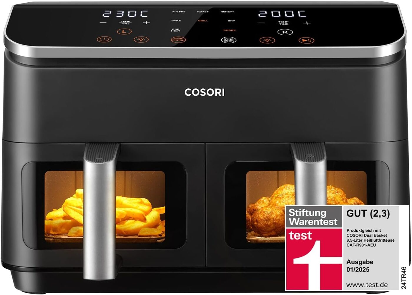 COSORI Airfryer, Testsieger der Stiftung Warentest, Heißluftfritteuse 2 Kammern, 8,5L Heissluftfritteuse mit Sichtfenster, Metall-Innenraum reduziert Kunststoffkontakt - Hauptbild