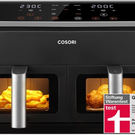 COSORI Airfryer, Testsieger der Stiftung Warentest, Heißluftfritteuse 2 Kammern, 8,5L Heissluftfritteuse mit Sichtfenster, Metall-Innenraum reduziert Kunststoffkontakt - Hauptbild