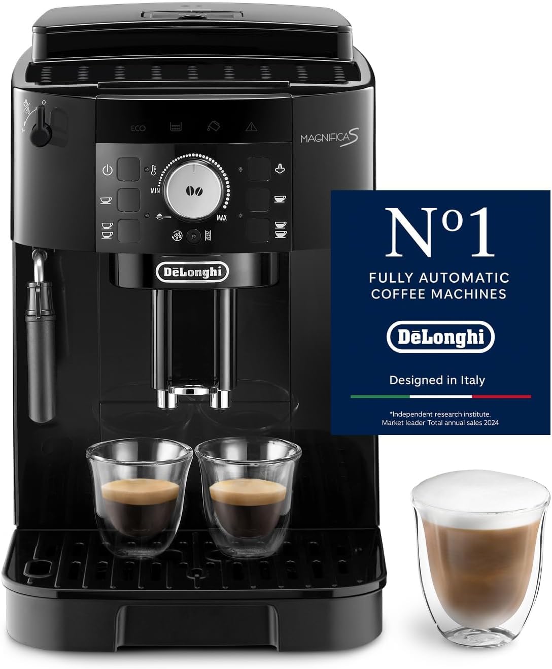 De’Longhi Magnifica S - Perfetto Kaffeevollautomat mit klassischem Milchaufschäumer, Espresso- und Cappuccino Kaffeemaschine, Bedienfeld mit Tasten, Schwarz (ECAM11.112.B) - Hauptbild