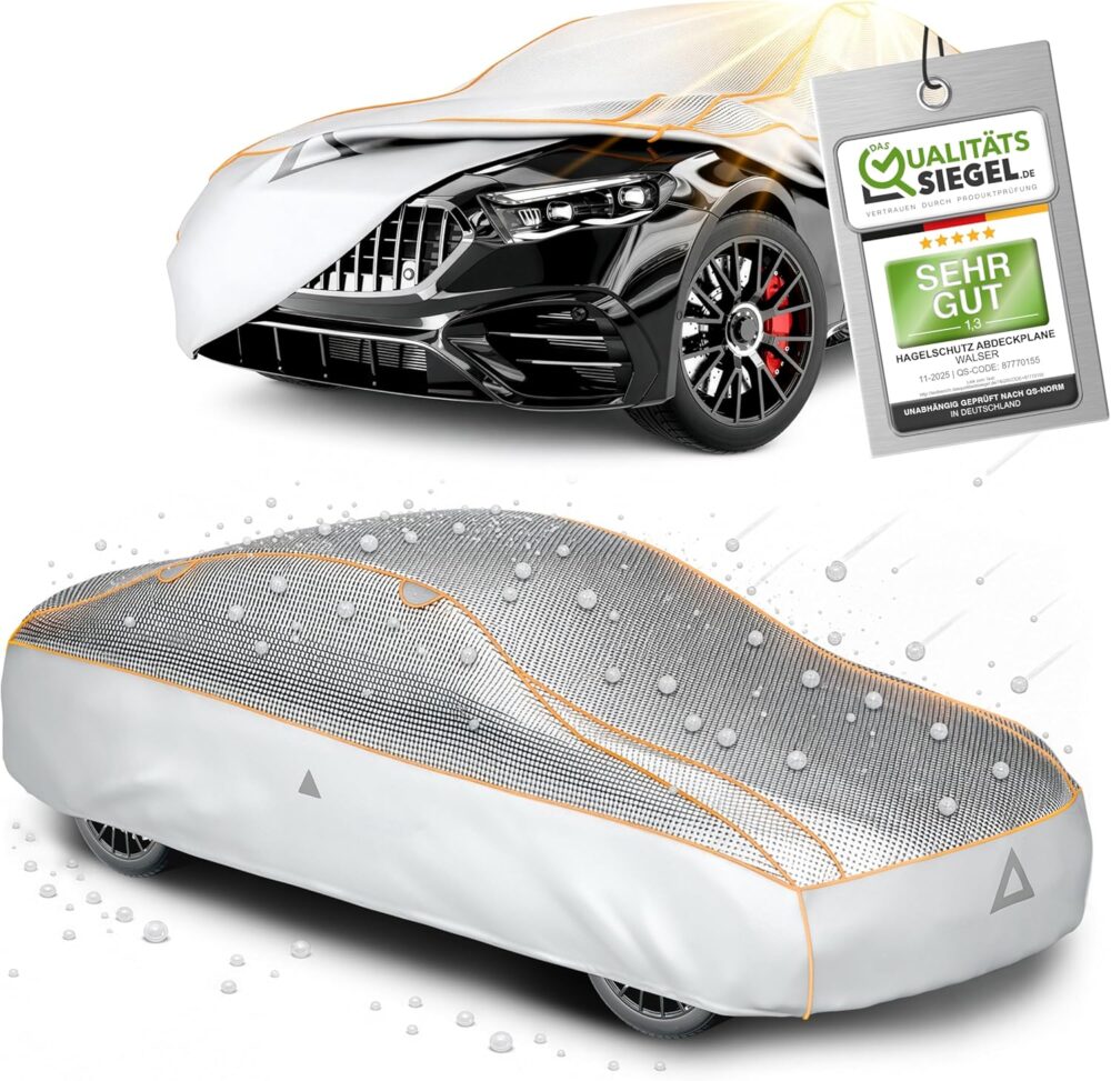 WALSER Premium Hagel- & Hitzeschutz Abdeckplane Auto, Auto Hagelschutzplane EPE Sun Protect - reduziert Hitze im Innenraum, 100% wasserdichte Autogarage Abdeckung, Ganz-Jahres-Abdeckplane Größe 2 - Hauptbild