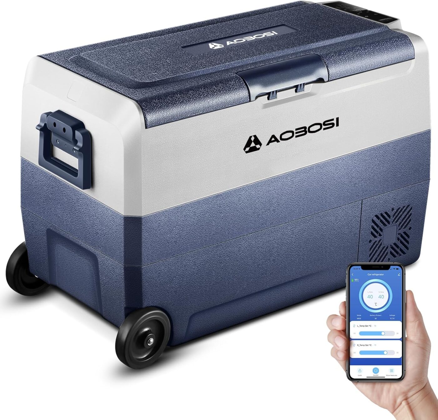 AAOBOSI Kompressor Kühlbox 50 L, Kühlbox Auto Mit APP-Steuerung, 12/24 V und 100-240 V Kühlbox Elektrisch, bis -20 °C für Auto, LKW, Boot, Reisemobil, Camping, Dual Zone und Zwei Temperaturen - Hauptbild