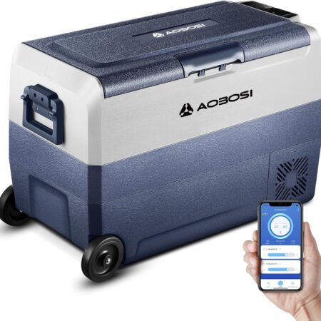 AAOBOSI Kompressor Kühlbox 50 L, Kühlbox Auto Mit APP-Steuerung, 12/24 V und 100-240 V Kühlbox Elektrisch, bis -20 °C für Auto, LKW, Boot, Reisemobil, Camping, Dual Zone und Zwei Temperaturen - Hauptbild
